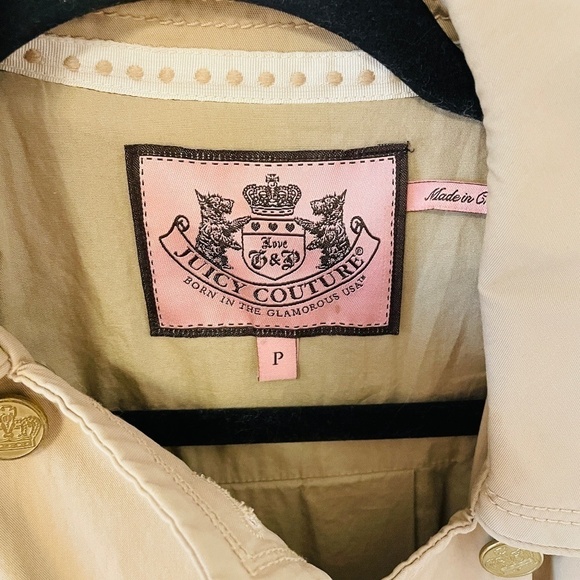 JUICY Couture Tan Trench Cotton Y2K Double Breasted Neutral Trench Coat SZ S - Picture 2 of 12